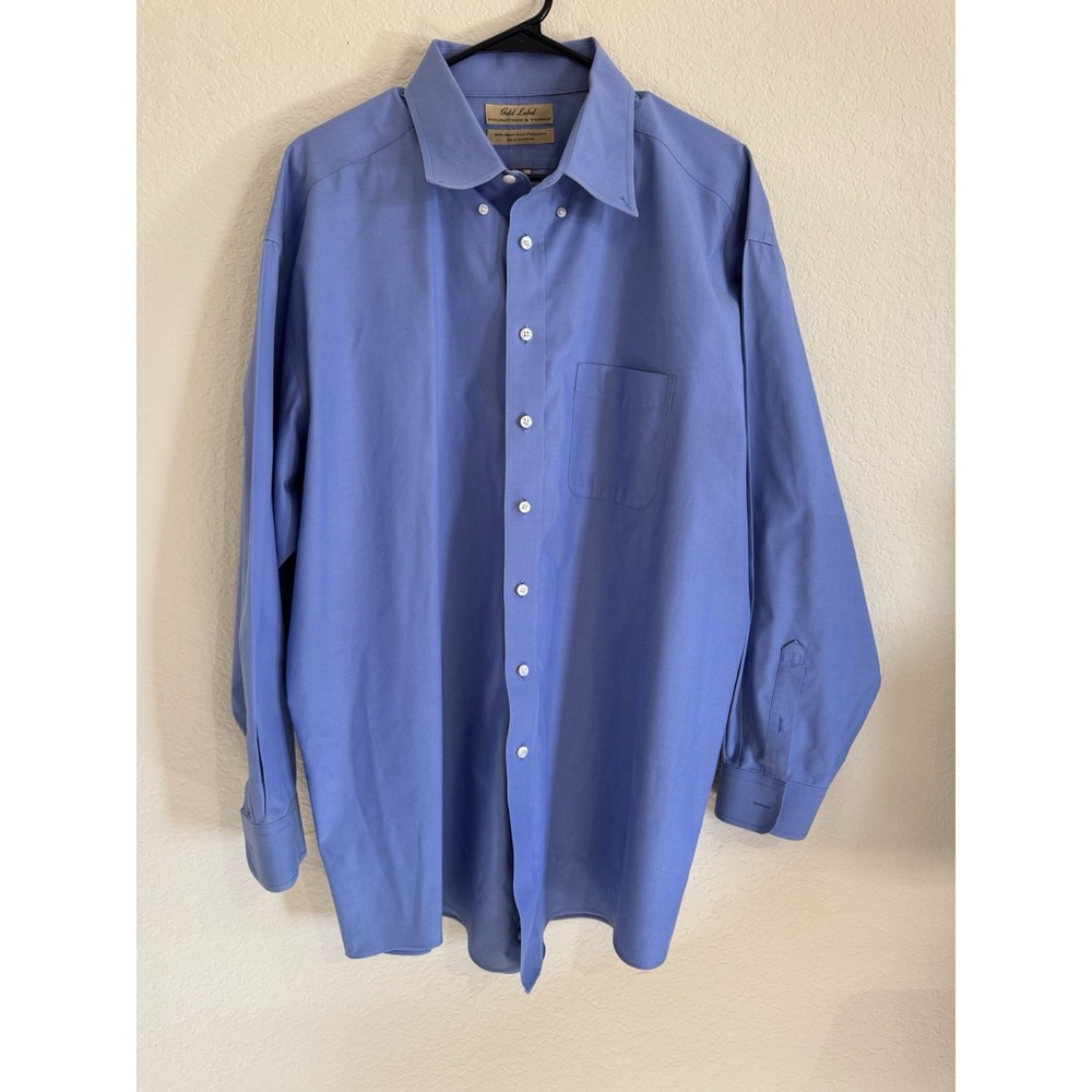 Roundtree & Yorke Gold Label Blue Shirt, Men's 17.5 30, Non Iron Pinpoint Shirt